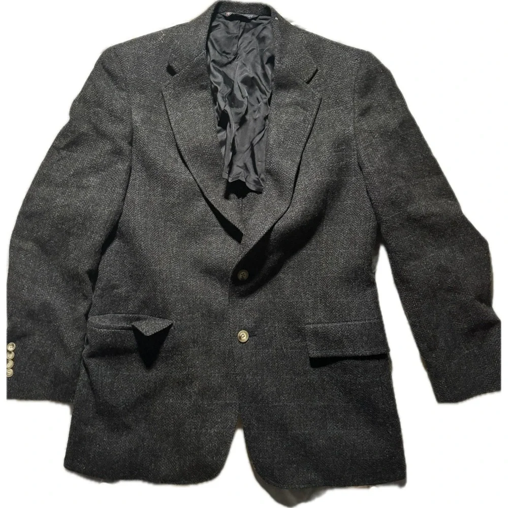 Austin Reed Regent Street Mens Charcoal Grey Tweed Windowpane Blazer Sport Coat‎